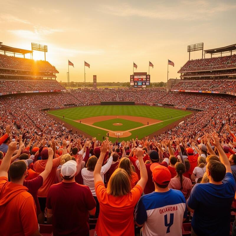 Oklahoma sports fans cheering at a packed stadium